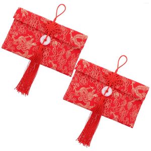 Envoltura de regalo 2 PCS Sobre rojo Brocado Sobres Monedero Paquete Dinero Favores de fiesta Cartera de bolsillo Bolsillos de estampado dorado Bronceado