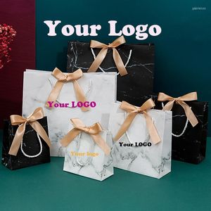 Envoltura de regalo 20 PCS Logotipo personalizado personalizado Impresión de mármol de lujo Bolsa de cinta Papel Embalaje de cumpleaños Etiqueta privada para pequeñas empresas