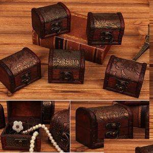Cadeau Wrap 200pcs / lot petites boîtes de bibelots vintage en bois boîte de rangement de bijoux coffre au trésor cas maison artisanat décor au hasard motif Dr Ot9Ou