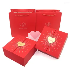 Cadeau cadeau 2023 Love Heart Box Sac Creative Boîtes à bijoux à double porte pour anniversaire Fête des mères Petite amie Cadeaux de Saint-Valentin