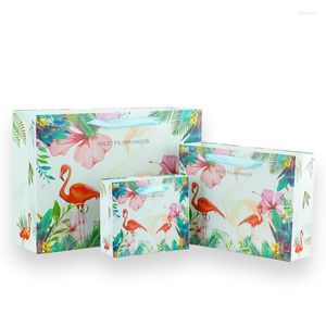 Emballage cadeau 20 pcs/lot Style flamant rose impression sac en papier carte blanche couleur Film enduit élargir sacs à provisions portables