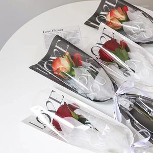 Emballage cadeau 20pcs LOVE Transparent Rose Sacs d'emballage Bouquet de fleurs Sac en plastique Papier d'emballage One Straight