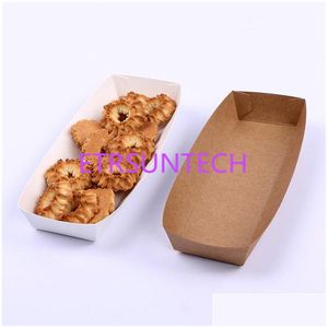 Papel de regalo 20X6X3Cm Caja de barco Kraft blanca desechable para bandeja de comida con chips Papel a prueba de grasa Almacenamiento frito Lx0417 Entrega directa Home Gard Dh1Le