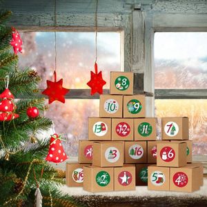 Papel de regalo 24 Uds. Etiquetas de número de Adviento de cuenta regresiva de Navidad pegatinas de sellado con caja de Kraft para la elaboración de pastel decoración de recuerdo de fiesta de Navidad