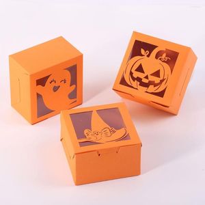 Emballage cadeau 24 pièces multifonctionnel Halloween papier carré boîte à bonbons Snack gâteau étui PVC fenêtre autocollant pour la fête