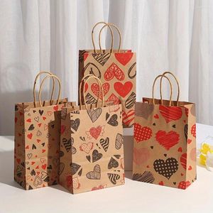 Envoltura de regalos 24 piezas de San Valentín Día de amor Patrón de amor bolsas de papel envasado con mango de la fiesta de bodas Favores de compras Tote