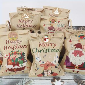 Cadeau Wrap 24Set Sac cadeau de Noël Sacs en papier kraft Père Noël Bonhomme de neige Fête de Noël Sac de bonbons Cookie Emballage de Noël Sac d'emballage 231027