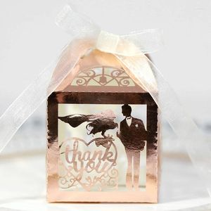 Envoltura de regalo 25/50 unids Láser Novia y novio Caja de dulces Gracias Amor Favor de boda Embalaje con cinta Decoración del día de San Valentín