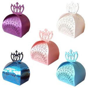 Emballage cadeau 25 pièces/paquet couronne découpée au Laser cadeaux creux boîtes de bonbons au chocolat bébé douche faveurs de fête de mariage fournitures