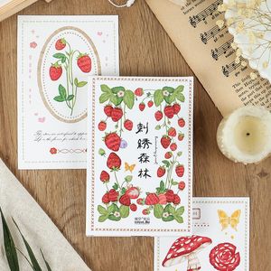 Papel de regalo 30 hojas/caja Seet bordado fresa jardín saludo deseando regalos tarjetas sobres juego de tarjetas