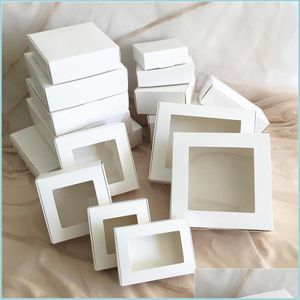 Envoltura de regalo 30 Unids Caja Blanca Diy Con Papel de Ventana Empaquetado de Pastel de Regalo Para Boda Fiesta en Casa Muffin Regalos de Navidad Kraft Drop Deliver Dhljc