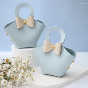 Envoltura de regalo 40 unids Bolsa de caramelo de cuero para boda Cumpleaños azul Bolso portátil Baby Shower DIY Pequeña cesta Bolsas de embalaje al por mayor