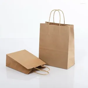 Emballage cadeau 500pcs / lot Emballage de gros pour les petites entreprises Logo personnalisé Recyclé à emporter Shopping Brown Kraft Paper Sac avec poignée