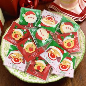 Enveloppe-cadeau 50pcs 7x7cm de Noël Elk Santa Claus Biscuits Biscuits Bags d'emballage Bakery Candy Muffin Muffin Auto-Adhesive Plastic Sac