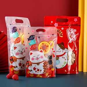 Papel de regalo 50 piezas año chino gato de la suerte nieve crujiente turrón auto cremallera bolsa galleta hornear bocadillos embalaje 230110