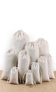 Envoltura de regalo 50 unids Bolsas de cordón de algodón Bolsas de embalaje Almacenamiento de muselina reutilizable para bodas Favores de cumpleaños Fiesta Navidad2937029