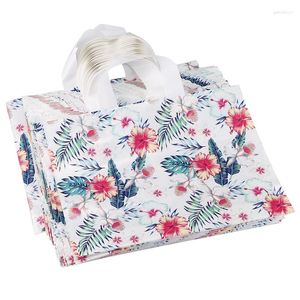 Emballage cadeau 50 pièces Shopping Portable main sac en plastique feuille tropicale fleur pour cadeaux tissu emballage fête anniversaire fournitures