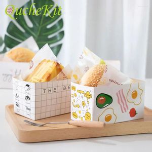 Cadeau cadeau 50pcs carré jetable papier d'emballage alimentaire boîte à l'huile sandwich oeuf toast petit-déjeuner boîtes d'emballage restaurant approvisionnement