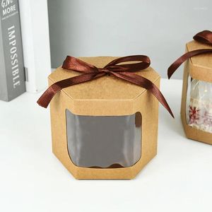 Cadeau cadeau 5pcs kraft ruban de papier boîte de bonbons fenêtre transparente brun blanc biscuits boîtes d'emballage sacs de mariage fête d'anniversaire supplie