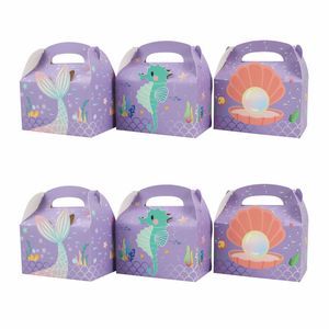 Papel de regalo 6 piezas Tema de sirena Caja de galletas de caramelo Caja de pastel Bolsa de regalo La sirenita Decoraciones para fiesta de cumpleaños en el fondo del mar Baby Shower Girls 230602