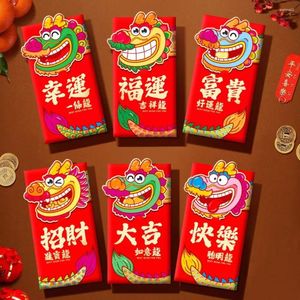 Enveloppe cadeau 6pcs Année chinoise enveloppes rouges 2024 Dragon Hongbao Lucky Money Packet pour la décoration du festival du printemps