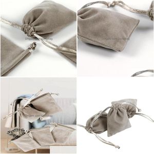 Papel de regalo 6X8Cm Grey Veet Bags Jewelry Dstring Bag Bead Cosmético Candy Container Storage Packaging Lx4434 Drop Delivery Ho Dhyah