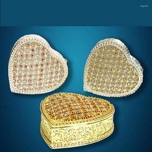 Emballage cadeau 8CMx3.5CM alliage émail plaqué or creux en forme de coeur boîte à bijoux amour décoration fourniturescadeau