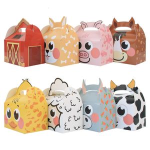 Emballage cadeau 8pcs thème de la ferme papier bonbons gâteau cookie boîte-cadeau dessin animé animal emballage sac avec poignée anniversaire mariage décor fête fournitures 230725