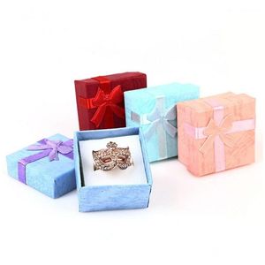 Envoltura de regalo Bowknot Joyería Embalaje Cajas de regalo 4x4x3 cm Caja linda Rojo Rosa Púrpura Azul Pendientes Anillo Venta al por mayor Entrega de gota Ho Dhydw