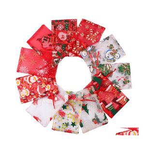 Envoltura de regalo Navidad Dstring Bolsas de organza Bolsas de joyería para pequeñas empresas Pulsera de dulces Suministros de embalaje Entrega de gotas Inicio Gar Dhkzq