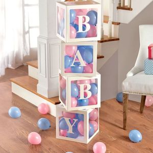 Papel de regalo Personalizar Carta Nombre transparente Baby Shower Box 1er Fiesta de cumpleaños Decoraciones Kids Balloon Box Wedding Baby Shower Girl Decor 230331