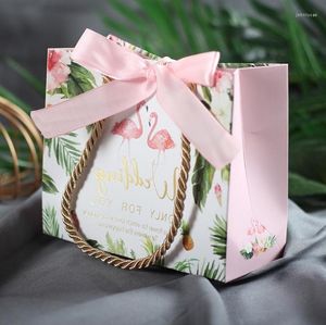 Emballage cadeau flamant rose sac en papier Kraft avec poignée et sacs à ruban pour les faveurs de fête de mariage petit gâteau de bonbons présent en gros