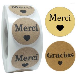 Papel de regalo Francés Español Etiquetas adhesivas de agradecimiento para pequeñas empresas Sello de embalaje Suministros de boda para hornear Papel Kraft 1 pulgada 500 piezas