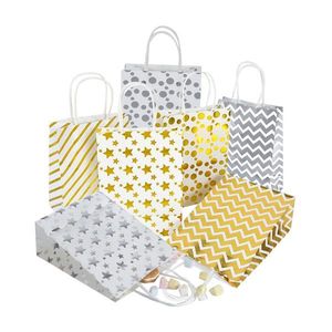 Emballage cadeau or argent étoile Dot vague bande papier poignée sac fête d'anniversaire bébé douche mariage décoration bonbons biscuits sac à main cadeau