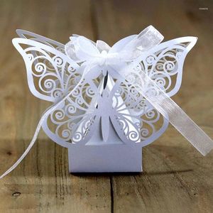 Papel de regalo Cajas de papel de arte de mariposa ahuecadas Cintas de lazo de chocolate de caramelo Embalaje Suministros de fiesta de boda coloridos