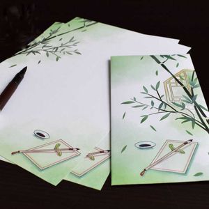 Papel de regalo, sobre verde claro, juego de papel de carta, 10 hojas, invitación de boda, escritura, oficina, material escolar, regalo de papelería