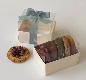 Caja de embalaje de galletas de macarrón de papel de regalo para negocios fiesta de cumpleaños transparente hornear pastel pan postre embalaje panadería donut pasteles