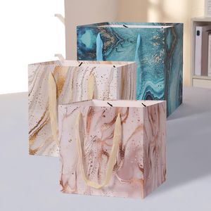 Emballage cadeau motif marbre sac en papier avec poignée dorure Cube carré fleur Papercard boîte emballage fête des mères fournitures de mariage