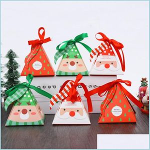 Envoltura de regalo Feliz Navidad Bolsas de dulces Caja de árbol Pirámide de Navidad Papel Bolsa de almacenamiento de galletas Entrega de entrega Hogar Jardín Fiesta festiva Dhuza
