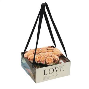 Cadeau Wrap Miroir Silver Magic Boîte fourre-tout pliable PVC Clear Love Flower Box Arrangement de fleurs Sac de transport à la main 4pcs 231109