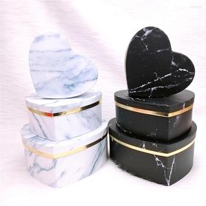 Mezcla de papel de regalo 3 piezas en forma de corazón caja de regalos de mármol blanco negro embalaje de dulces Día de San Valentín decoración de la boda caja de joyería