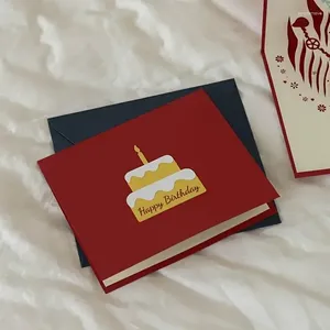 Envoltura de regalo MOHAMM 1 hoja de papel pastel de cumpleaños flor tarjeta de sobre de felicitación 3D para niños maestro adulto feliz