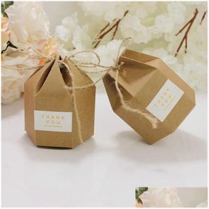 Cadeau Wrap Nouveau Creative Kraft Papier Candy Emballage Cadeau Boîtes Lanterne Hexagone Forme Faveurs De Mariage Emballage Boîte De Chocolat Sacs 20211224 DHX7P