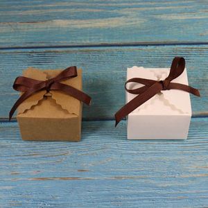 Caja de papel Kraft para regalo, cajas de dulces, regalos de fiesta de cumpleaños de boda simples Vintage con cinta para pastel, galletas, regalo de Chocolate