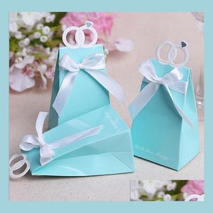 Enveloppe cadeau Anneaux personnalisés Party Favors Box Love Bird Sweets Candy Chocolate Boîtes Cadeaux Présent sac avec Bow Blue Drop del Dht3b