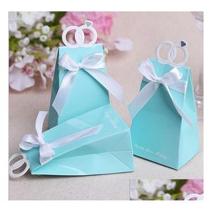 Cadeau Wrap Anneaux personnalisés Boîte de faveurs de fête de mariage Love Bird Sweets Candy Choclate Boîtes Cadeaux Présent Wrap Sac avec Bow Blue Drop Dhcie