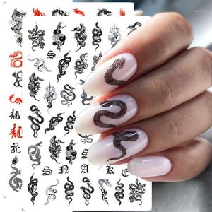 Cadeau Wrap Polonais Décalque Temporaire Décorations De Tatouage 3D Dragon Serpent Conception Autocollants À Ongles Femmes Amour Art Slider Gel