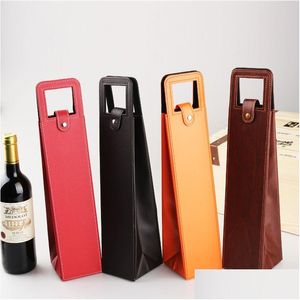 Emballage cadeau Portable sac à vin en cuir Pu luxe sacs d'emballage de bouteilles de vins simples cadeaux de vacances fournitures livraison directe maison jardin Fe Dhoka