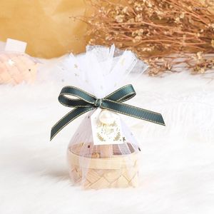 Papel de regalo Cesta de bambú pequeña Caja de dulces de boda Bolsa Empaquetado de estilo Ins vacío