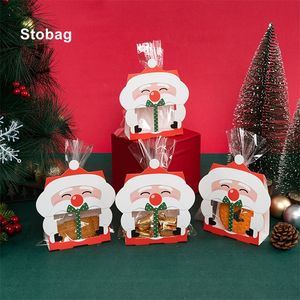 Envoltura de regalo StoBag 40 unids Casarse Navidad Kraft Caja de regalo Ventana Dulces Galletas Embalaje Santa Claus Lindo Niños Vacaciones Feliz Año Fiesta Favor 220922